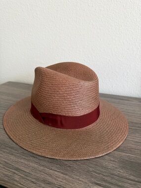 rag & bone Brown Panama Hat with Burgundy Band